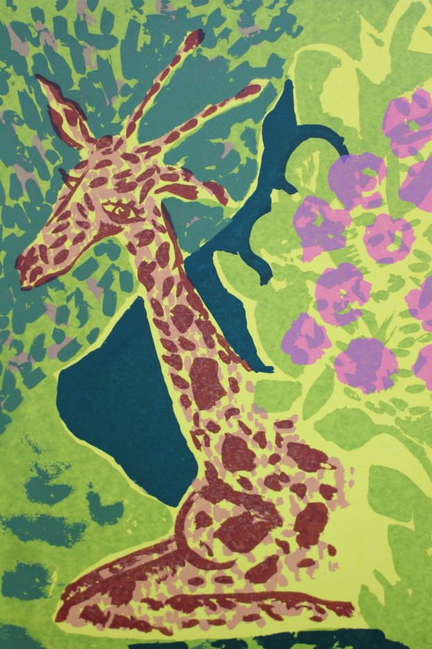 Giraffe in the geraniums - Screenprint
